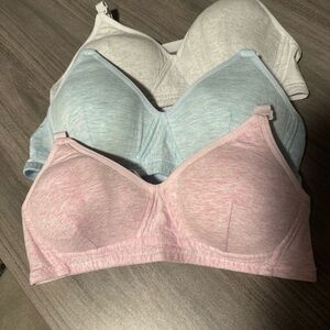 Girl’s Size 32 Soft Cotton Bra Set - Pink, Blue, Gray